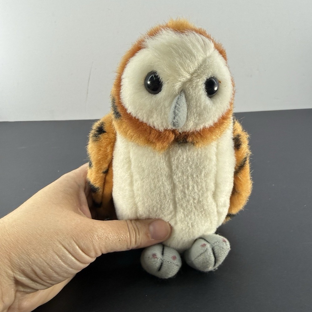 Vintage K&M Spotted Barn Owl Realistic Lifelike Plush 6" Stuffed Animal No Sound